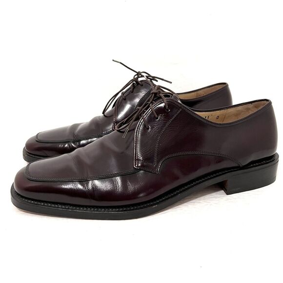 Salvatore Ferragamo Mens Wine Leather Oxford Dress Shoes Size 11